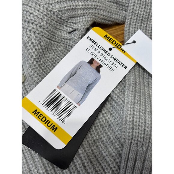 French Connection Womens Sweater Sz Medium Gray Embellished Pearls Acrylic NWT - Picture 5 of 7